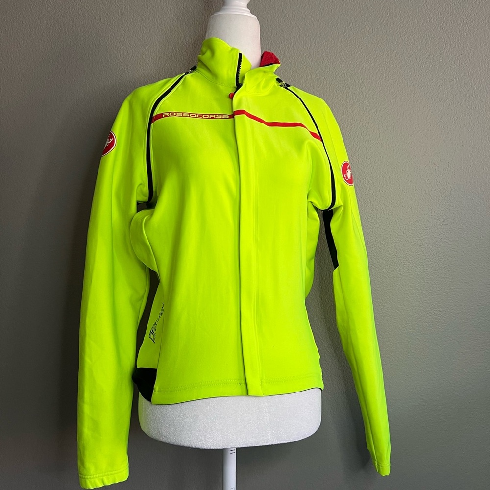 Castelli Mens Medium Neon Yellow Cycling Jacket Removable Sleeves